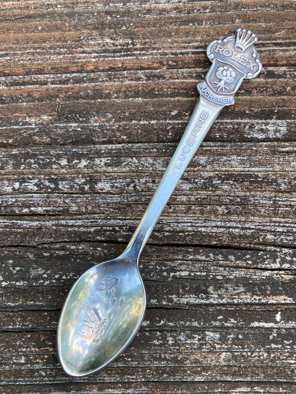 Vintage Rolex Bucherer of Switzerland Lucerne Souvenir Spoon Engraved Lion Tree